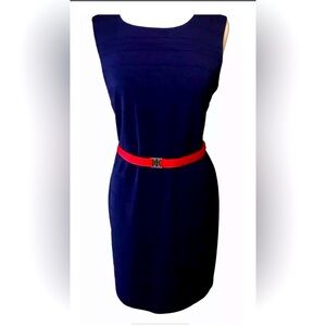 Tommy Hilfiger Navy Sleeveless Dress Red Grosgrain Logo Snap Belt Size 4